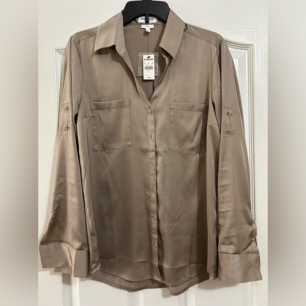 Express Taupe Button-Up Shirt